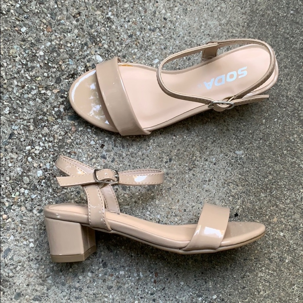 Soda Girls Nude Patent Block Heel Dress Sandals